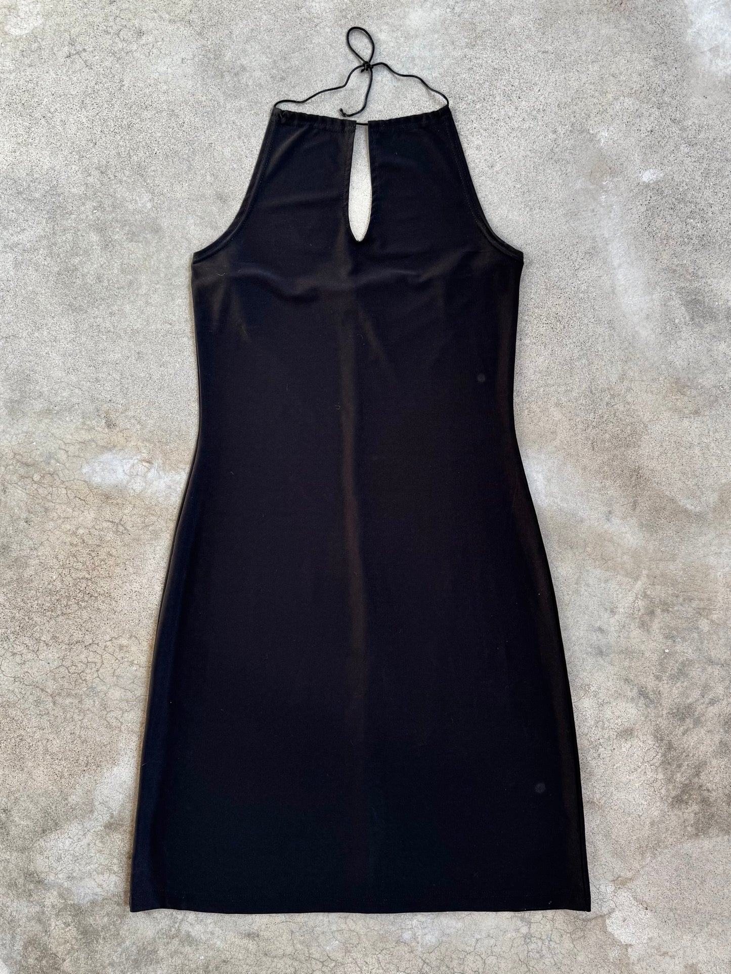 Vintage 1990s Currants Black Slinky Halter Dress | Large