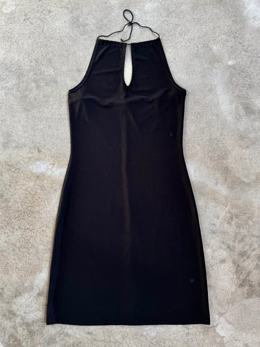 Vintage 1990s Currants Black Slinky Halter Dress | Large