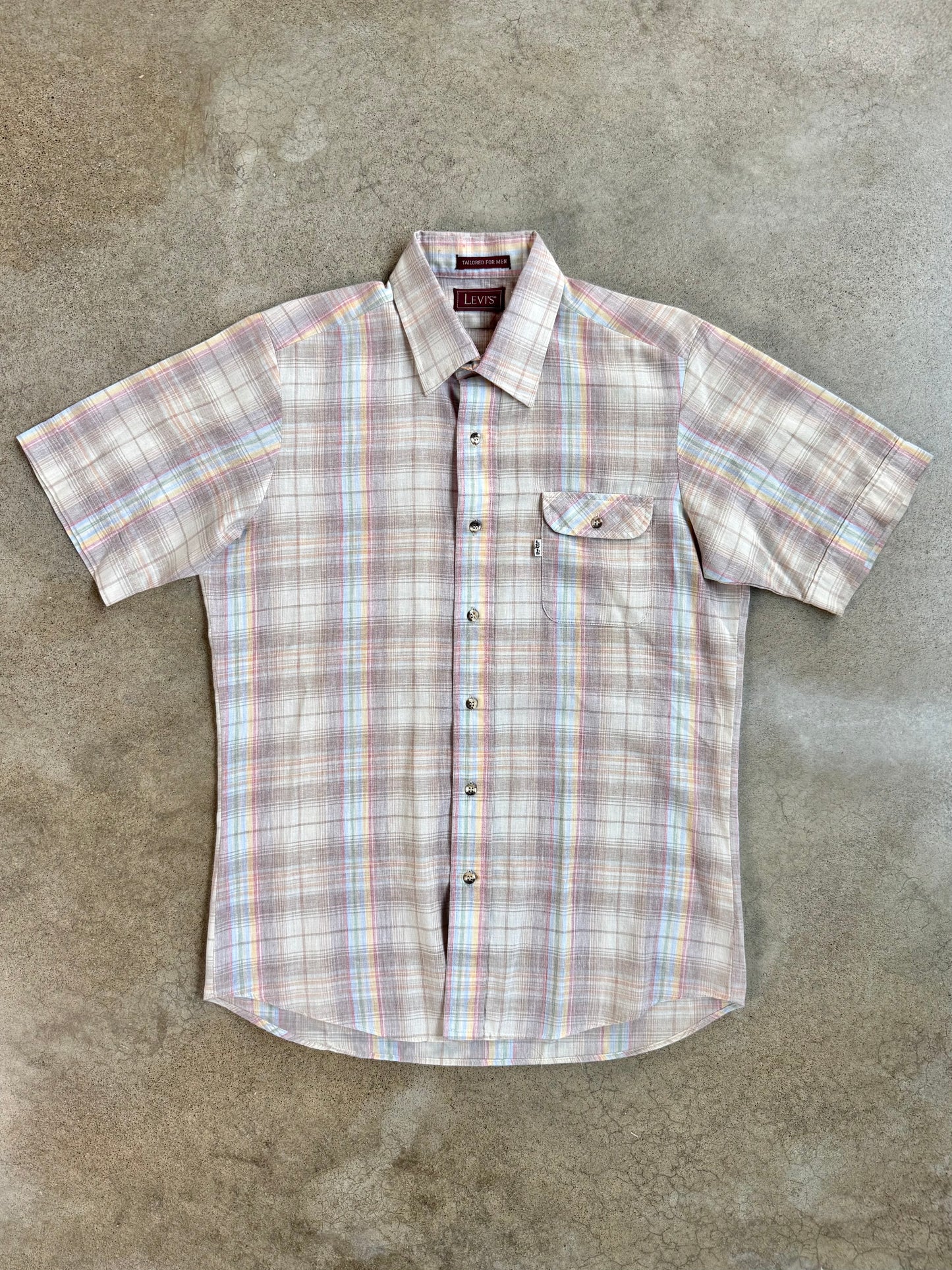 Vintage 1980s Levi's Muted Plaid Short Sleeve Shirt | Medium