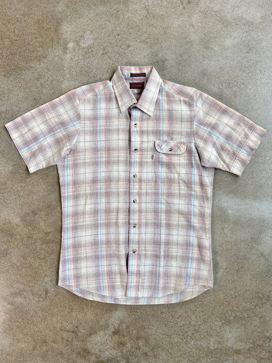 Vintage 1980s Levi's Muted Plaid Short Sleeve Shirt | Medium