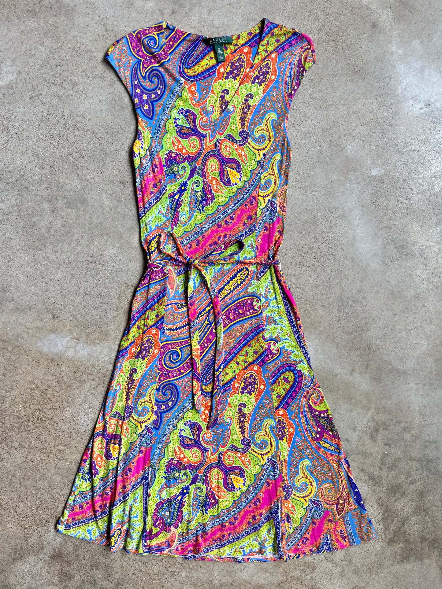 2000s Lauren Ralph Lauren Vibrant Paisley Tie-Waist Sleeveless Dress | Medium