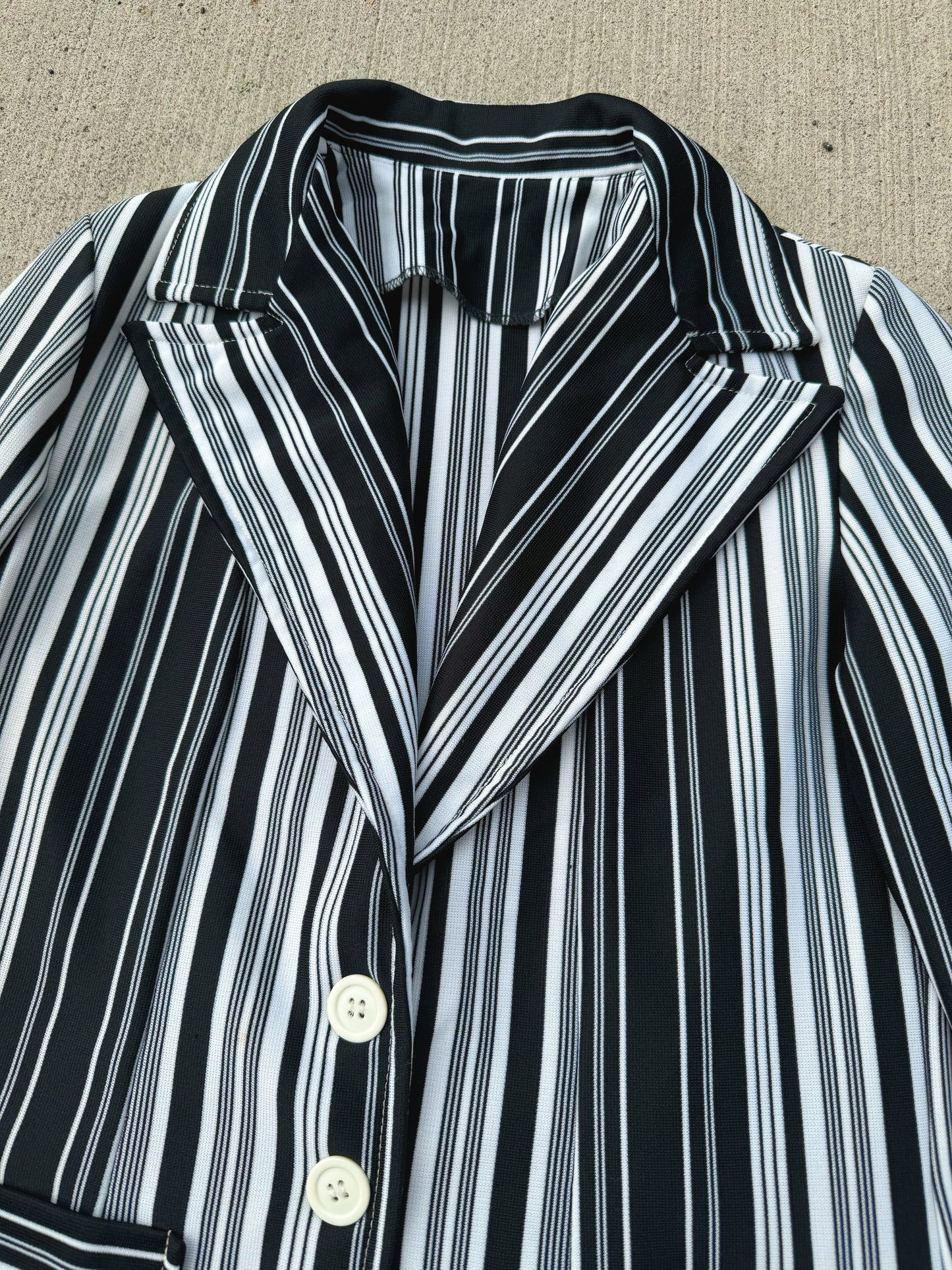 Vintage 1970s Black & White Striped Polyester Blazer