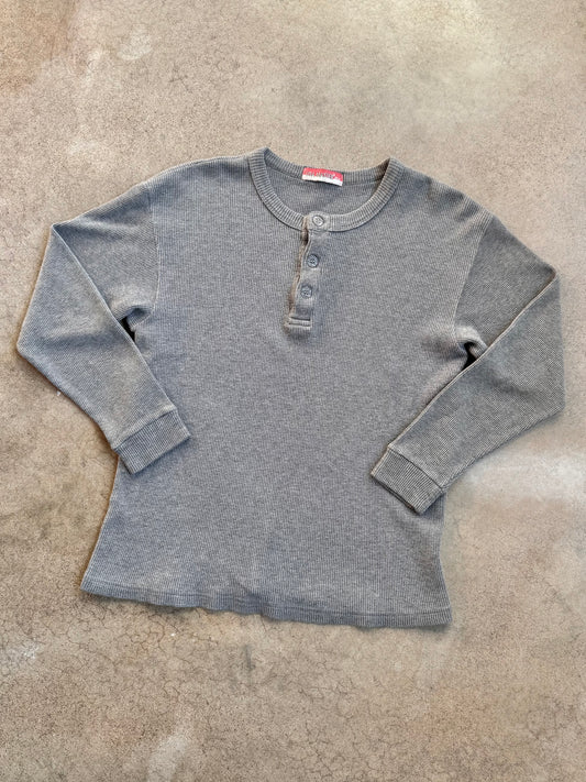 Vintage 1980s USA Master Grey Henley Waffle Thermal | Large