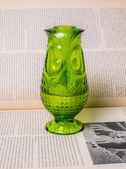 Vintage 1960s Viking Glass Green Owl Fairy Light