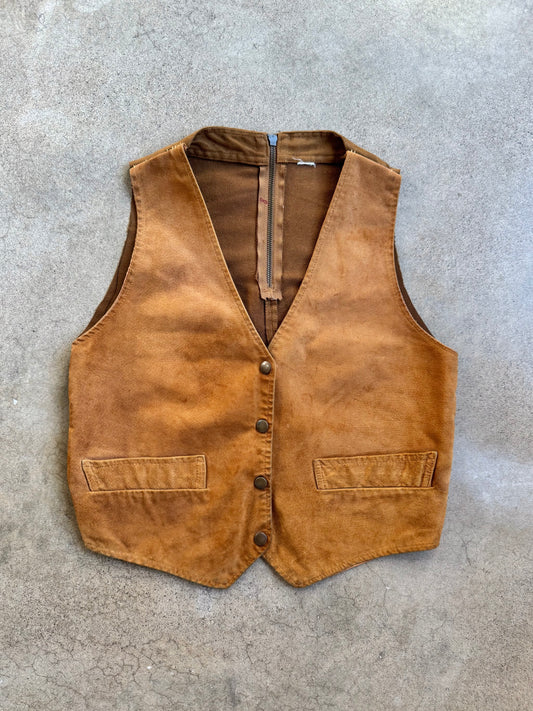Vintage Handmade Tan Suede Leather Vest | Small