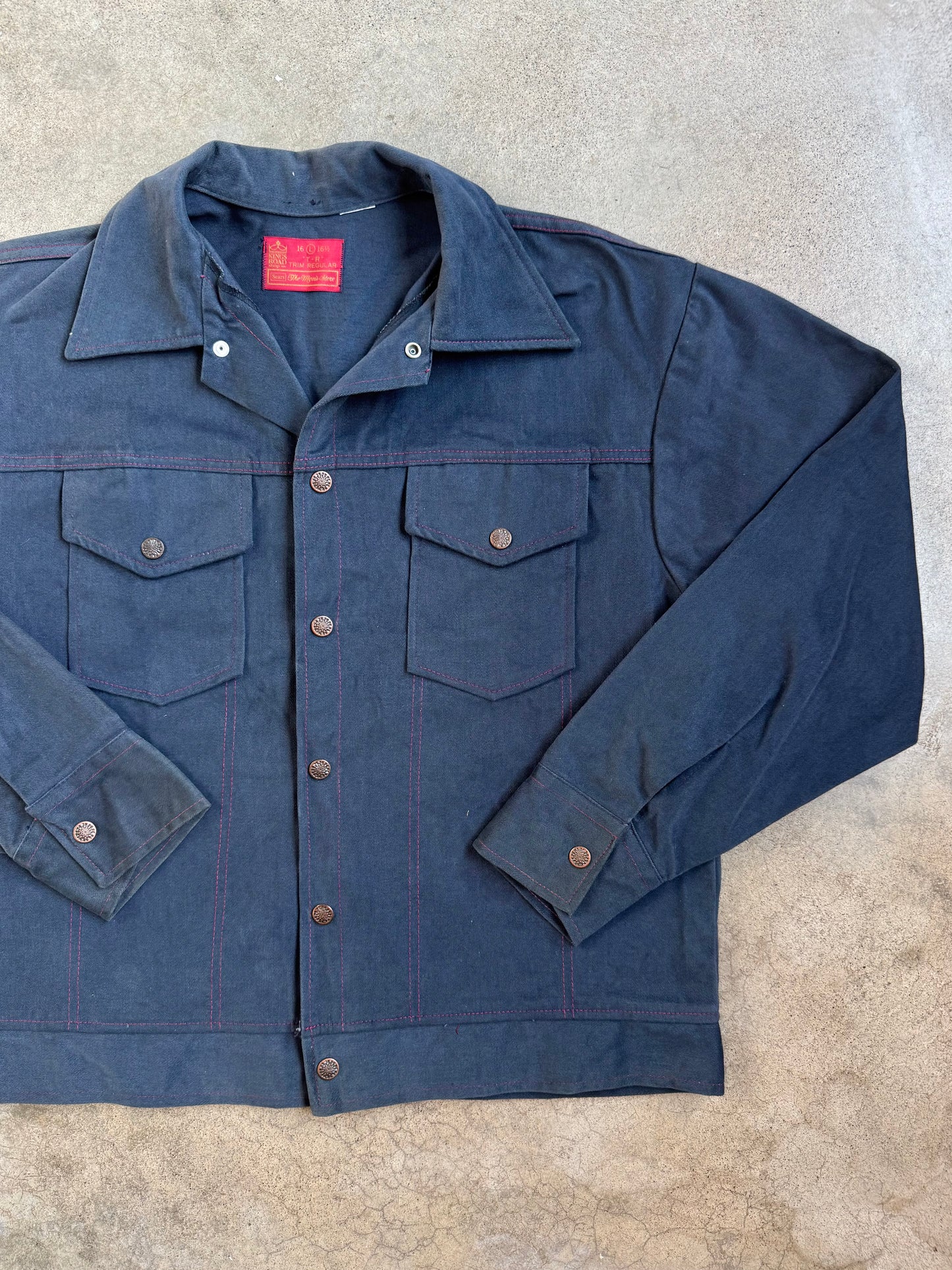 Vintage 1960s Sears Kings Road Navy Brushed Denim Work Jacket | Large