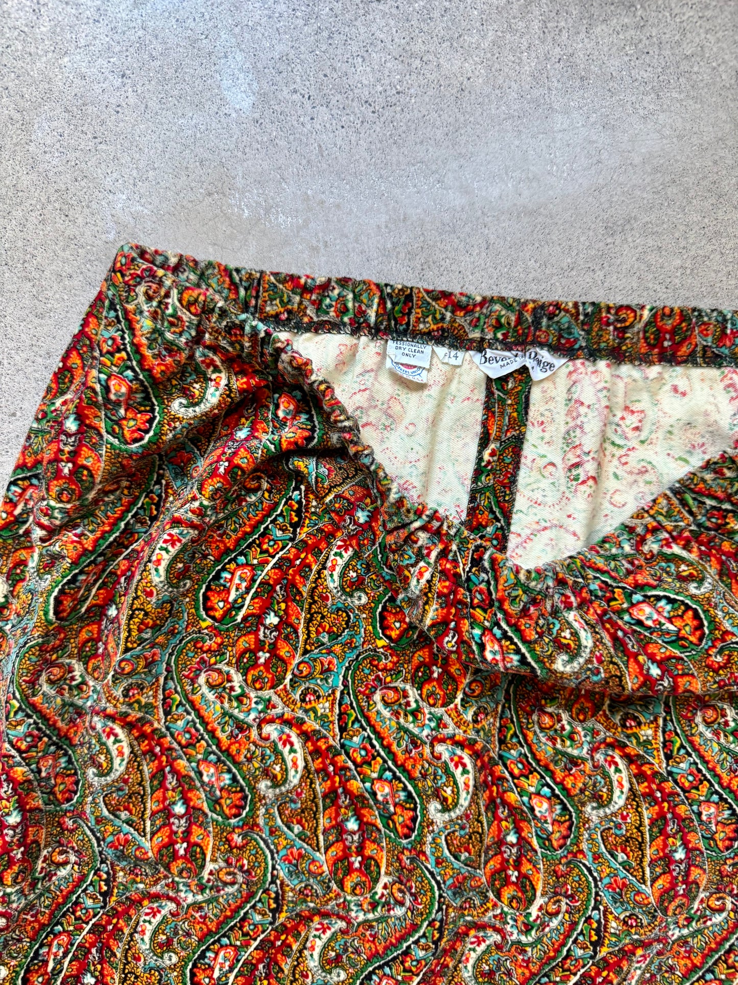 Vintage 1980s Beverly Paige Paisley Velvet Maxi Skirt | Large