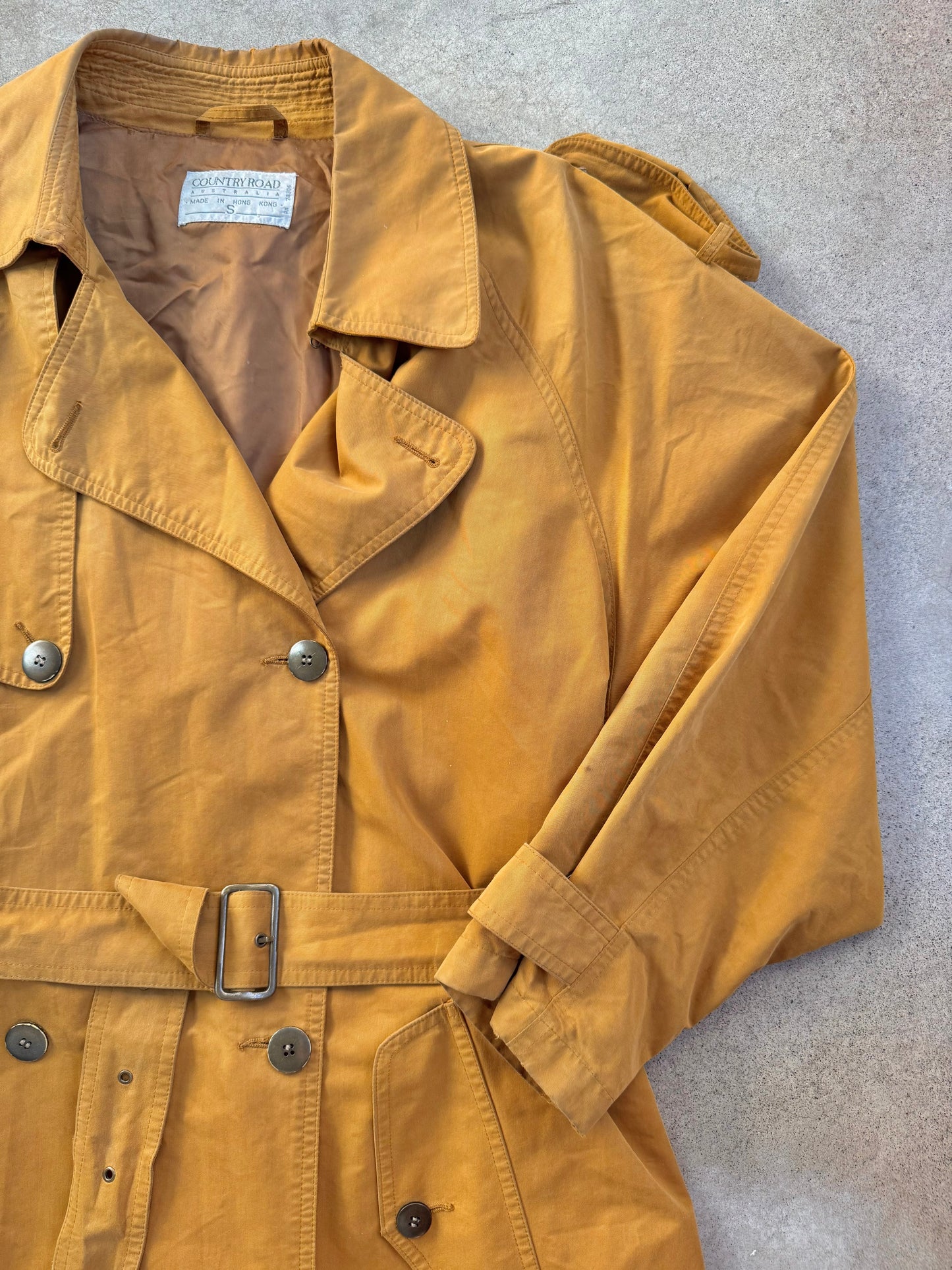 Vintage 1980s Country Road Mustard Belted Trench Coat | Small