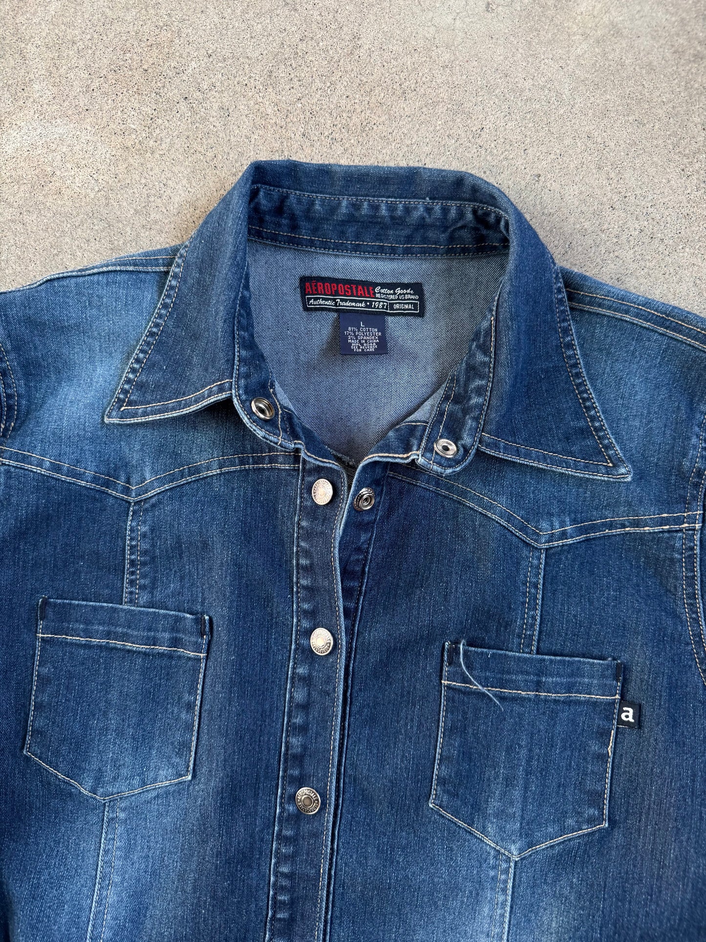 Y2K Aeropostale Button-Front Tie-Waist Denim Dress | Large