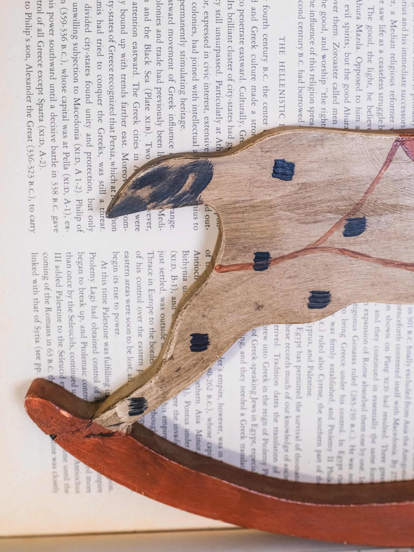 Vintage 1980s Handmade Painted Wood Folk Art Rocking Horse