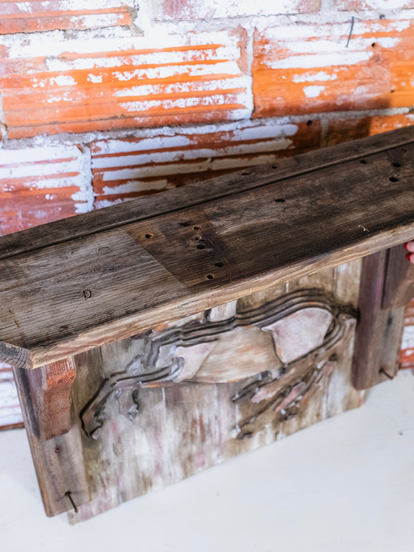 Vintage Handmade Wooden Carved Horse Wall Shelf