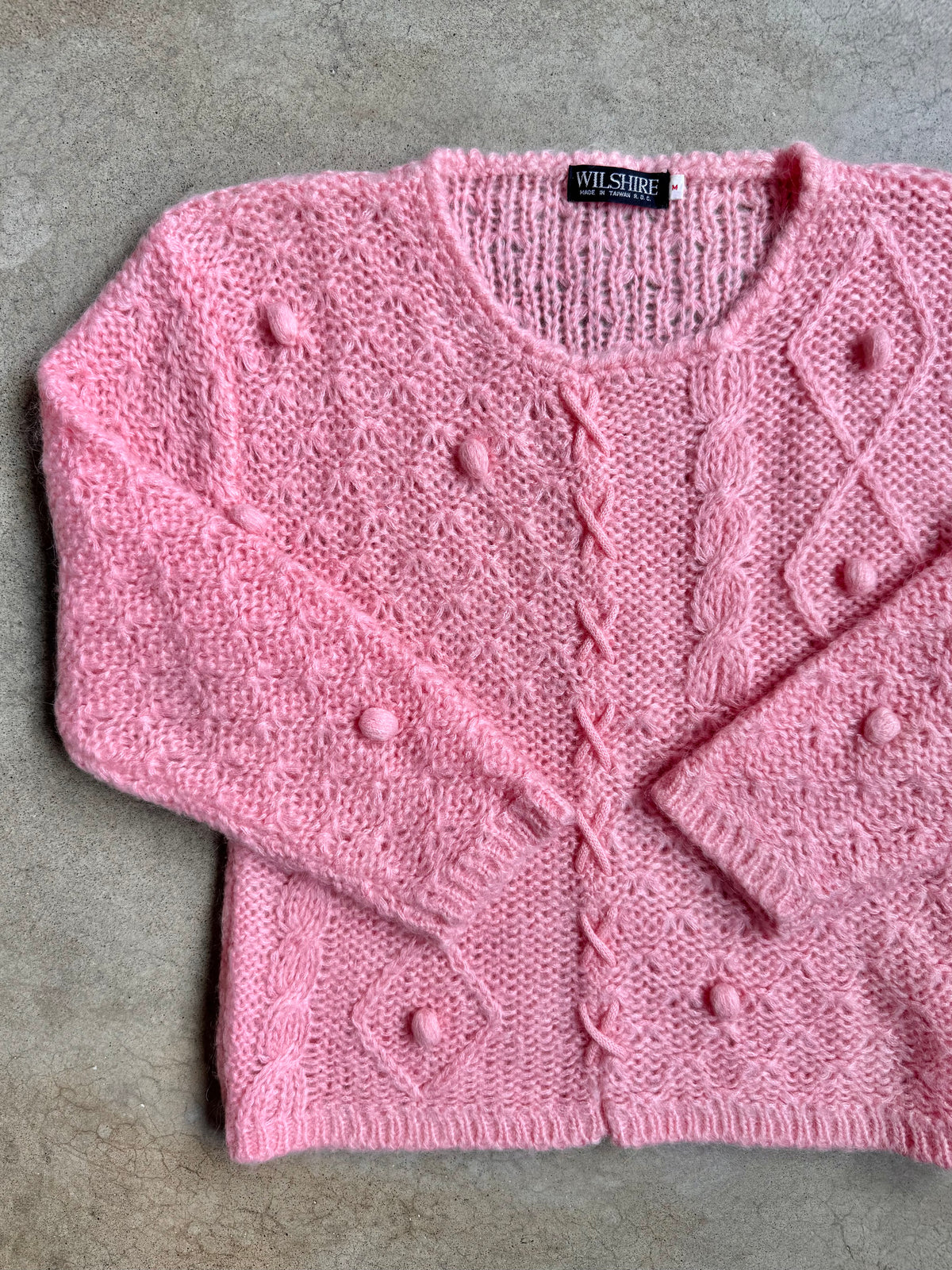 Vintage 1980s Wilshire Pink Bobble Knit Wool-Blend Sweater | Medium