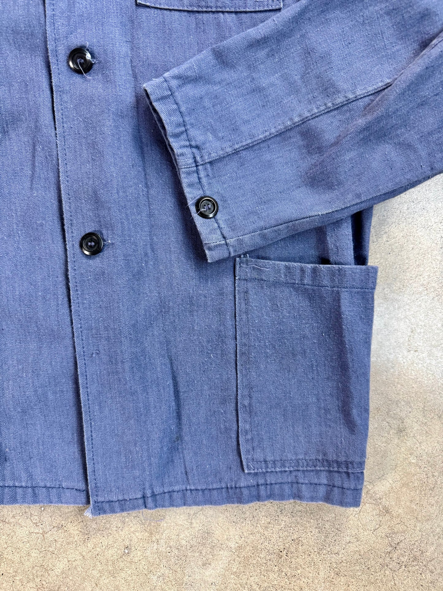Vintage 1940s Washed Blue French Chore Coat | Large