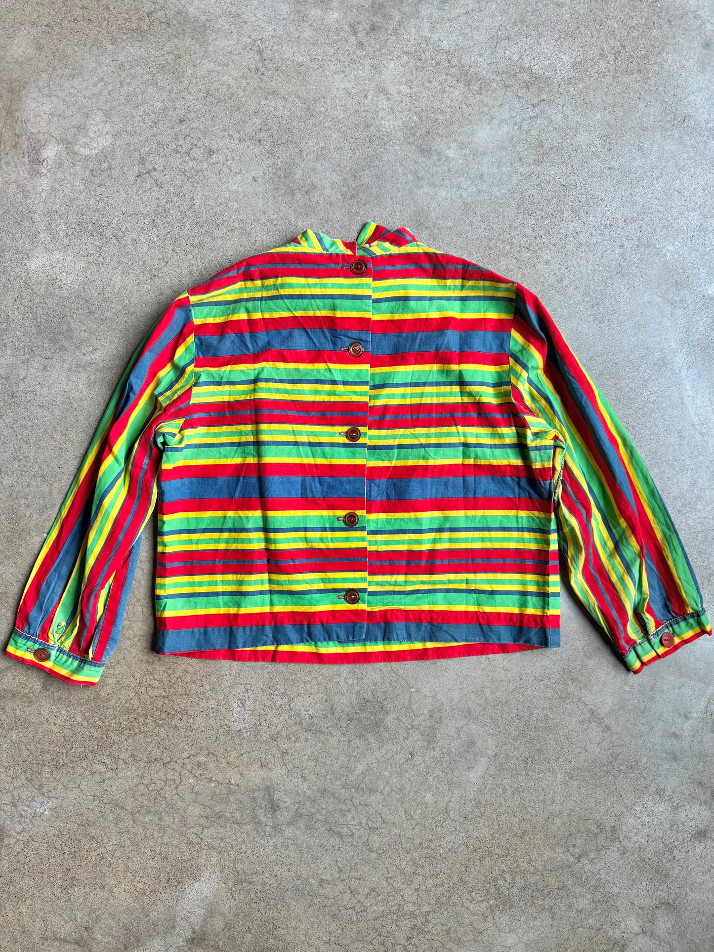 Vintage 1930s/40s Multi-Color Striped Bow Blouse | S/M