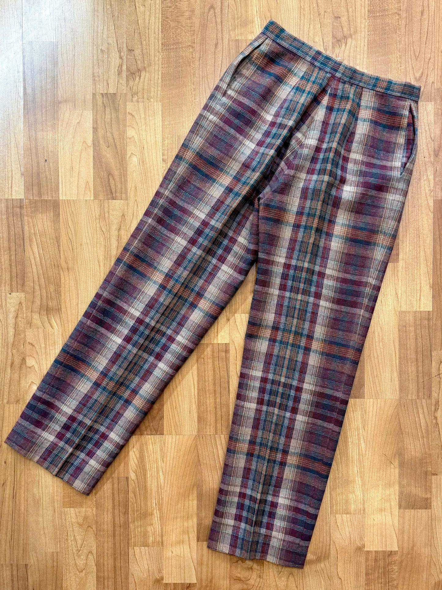 Vintage Dark Plaid High Waisted Wool Pants | Small