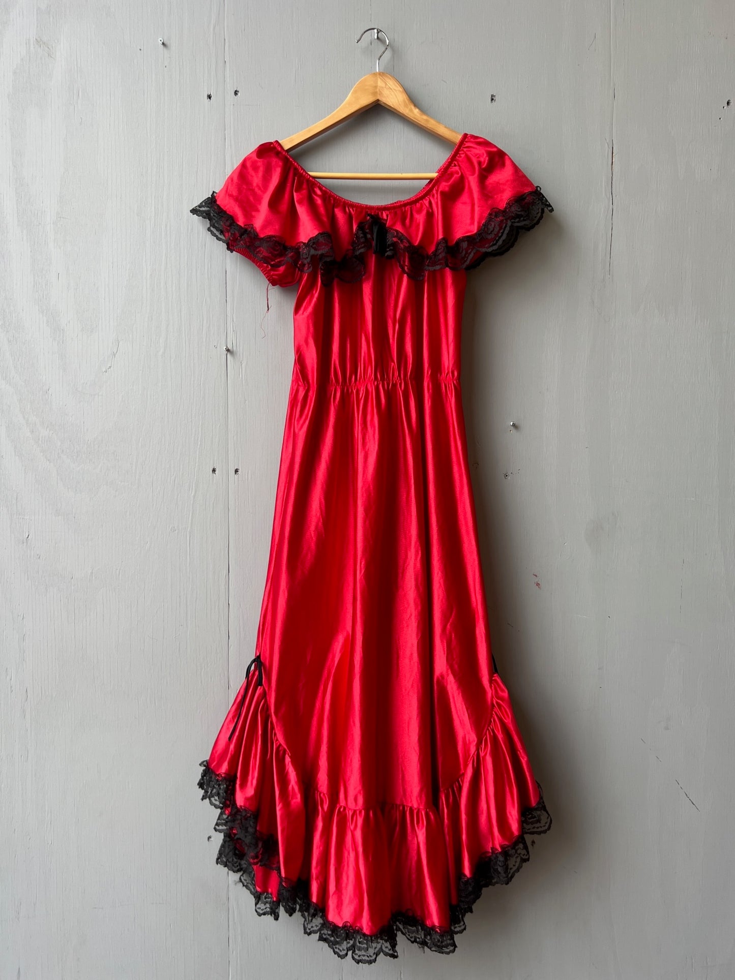 Vintage 1970’s/80’s Nylon Red & Black Flamenco Style Dress