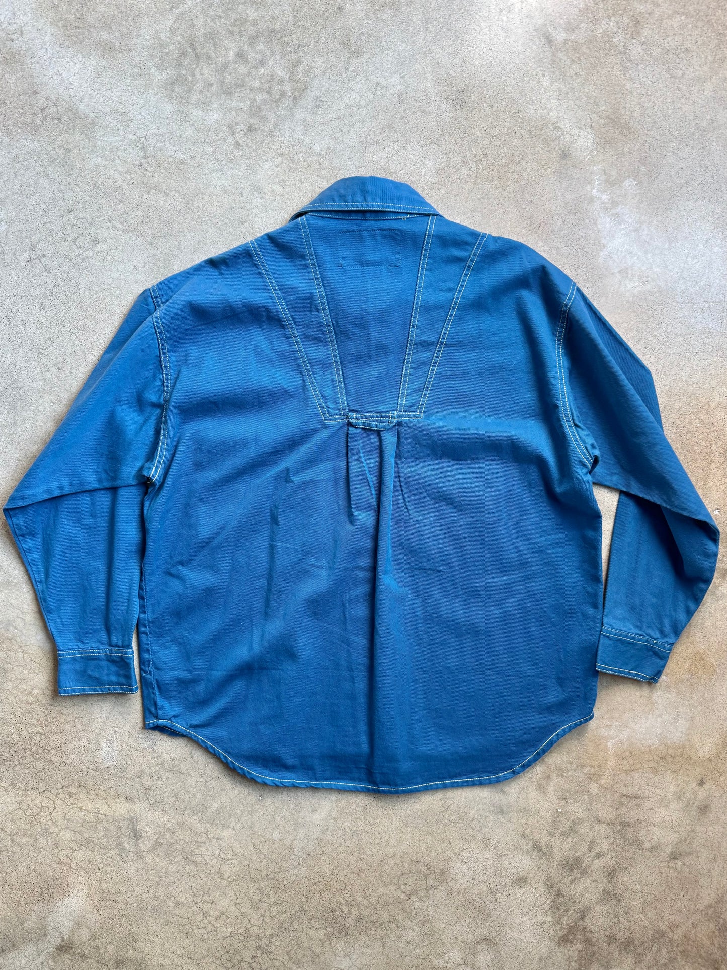 Vintage 1990s Rec Gear Embroidered Blue Button-Up Utility Shirt | Large