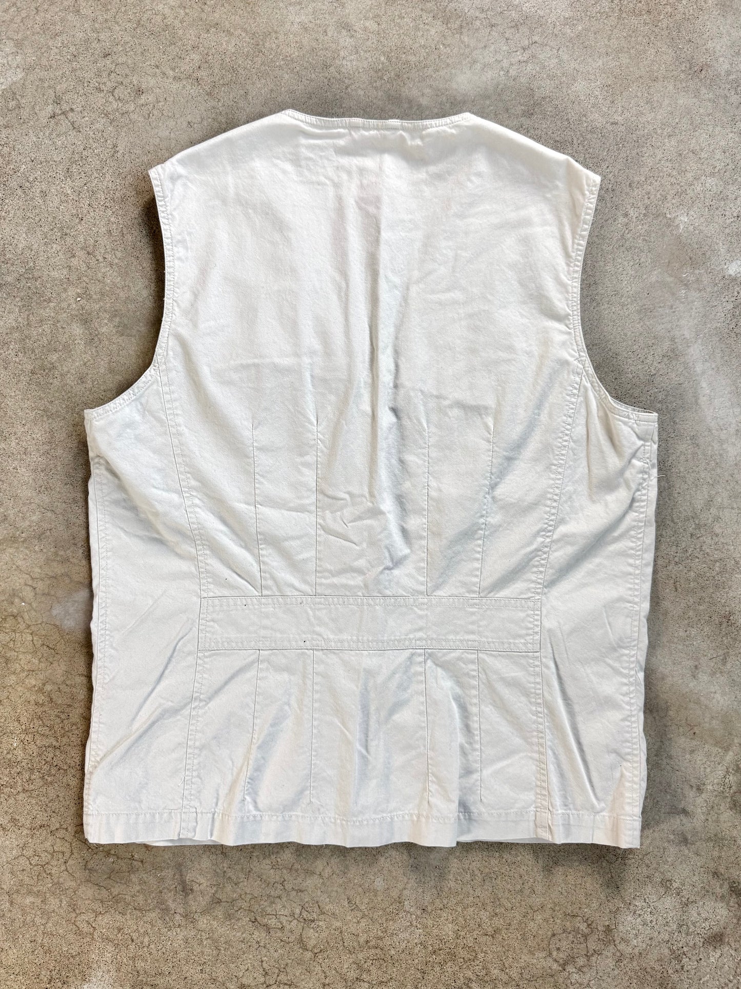 Vintage 1990s Eddie Bauer Beige Cotton Utility Cargo Vest | Large