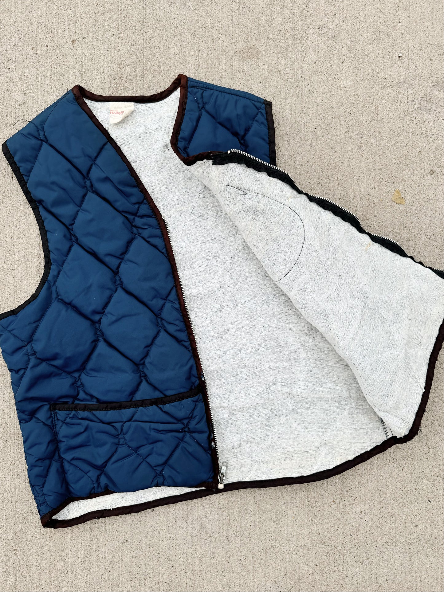 Vintage 1970s Blue Quilted Zip Up Vest | Large