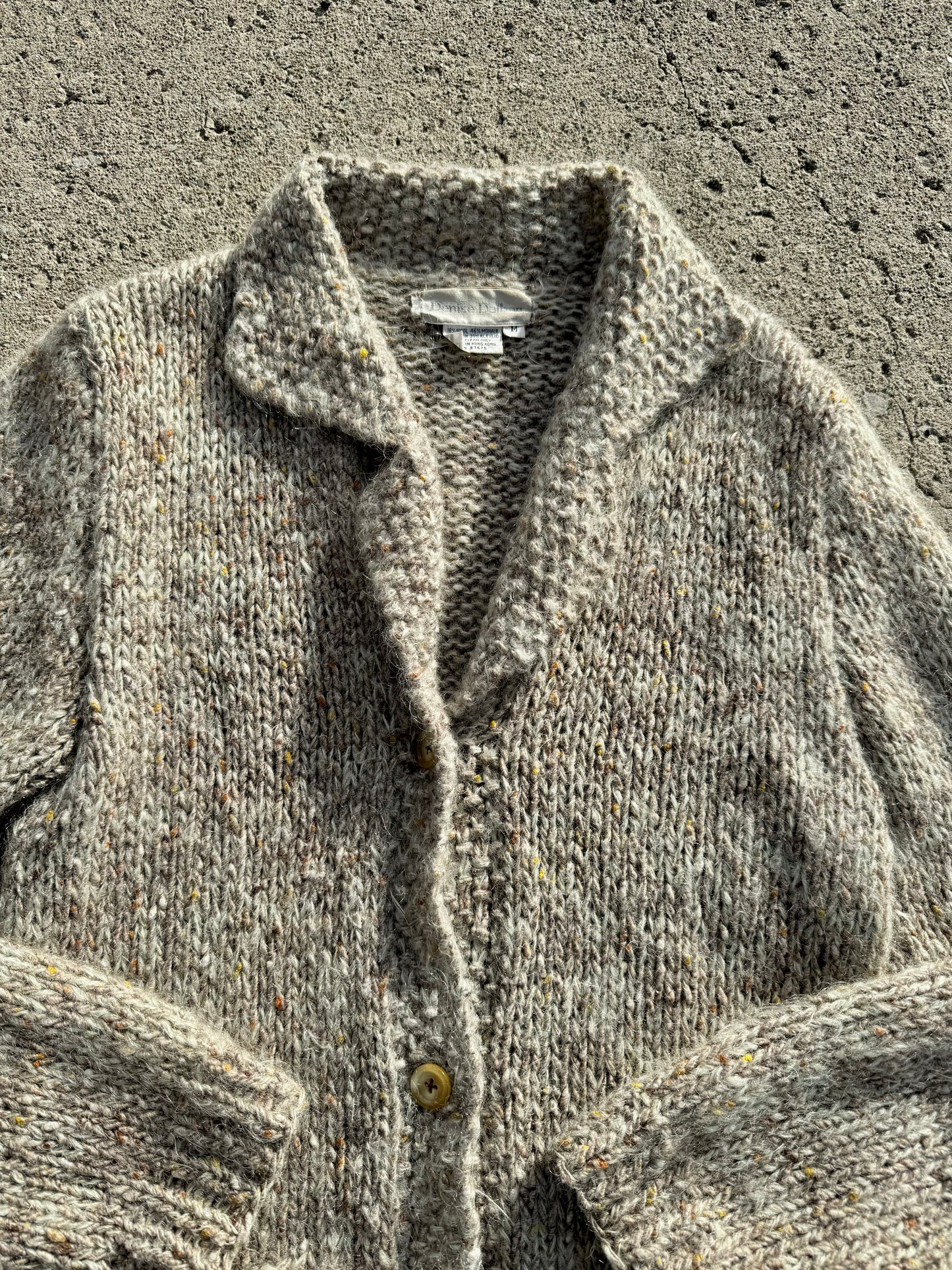 Vintage Denise Dalban Neutral Speckled Mohair Cardigan | Medium