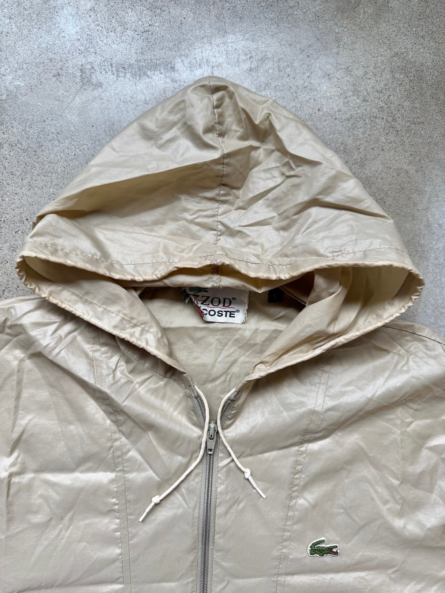 Vintage 1980s Izod Lacoste Tan Quarter-Zip Pullover Windbreaker | Large