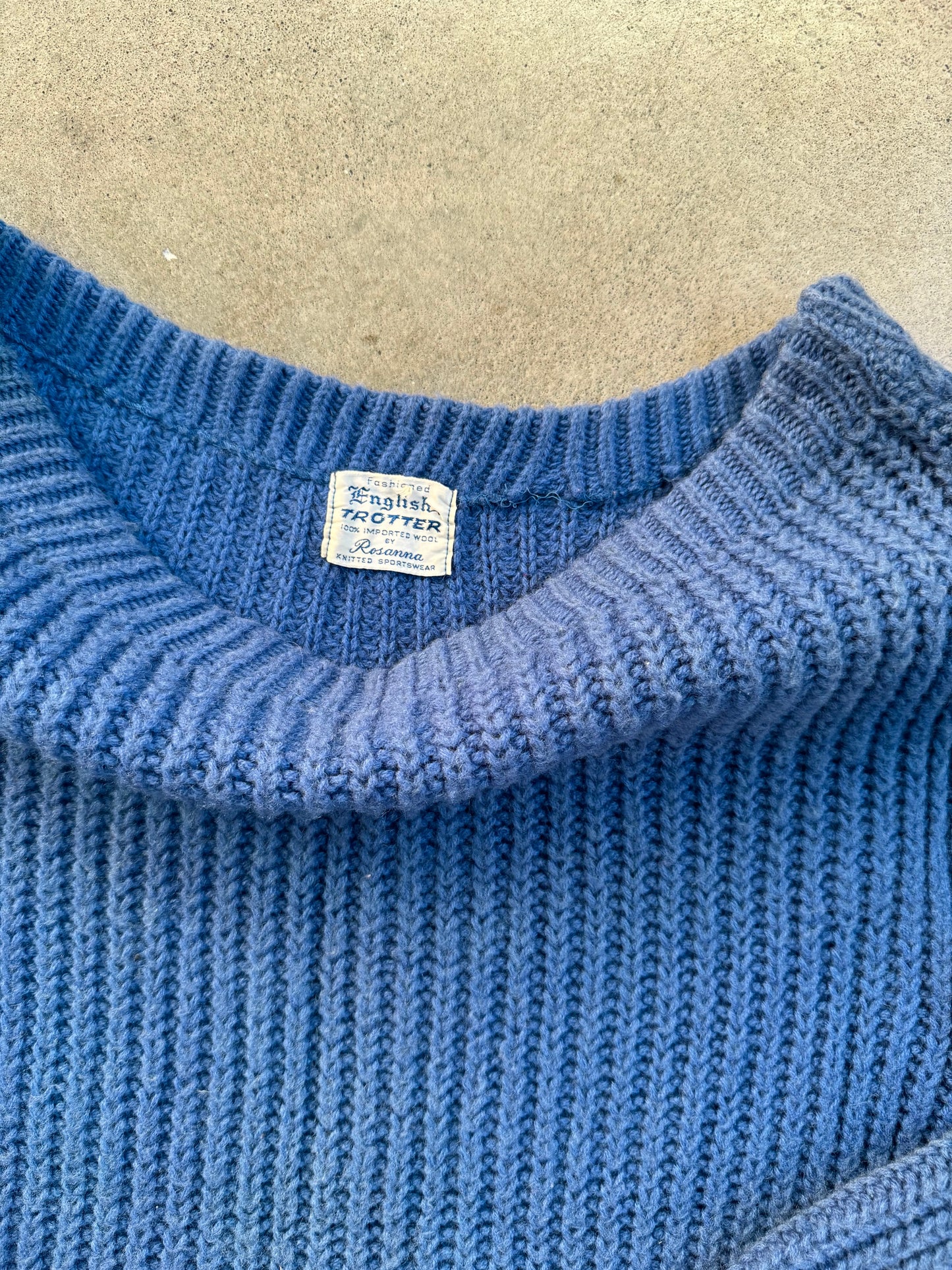 Vintage 1950s English Trotter Blue Wool Knit Boatneck Sweater | Large