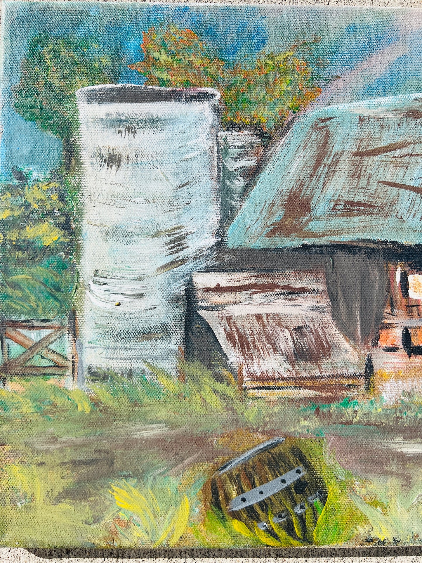 Vintage Oil on Canvas Farm Scene Painting