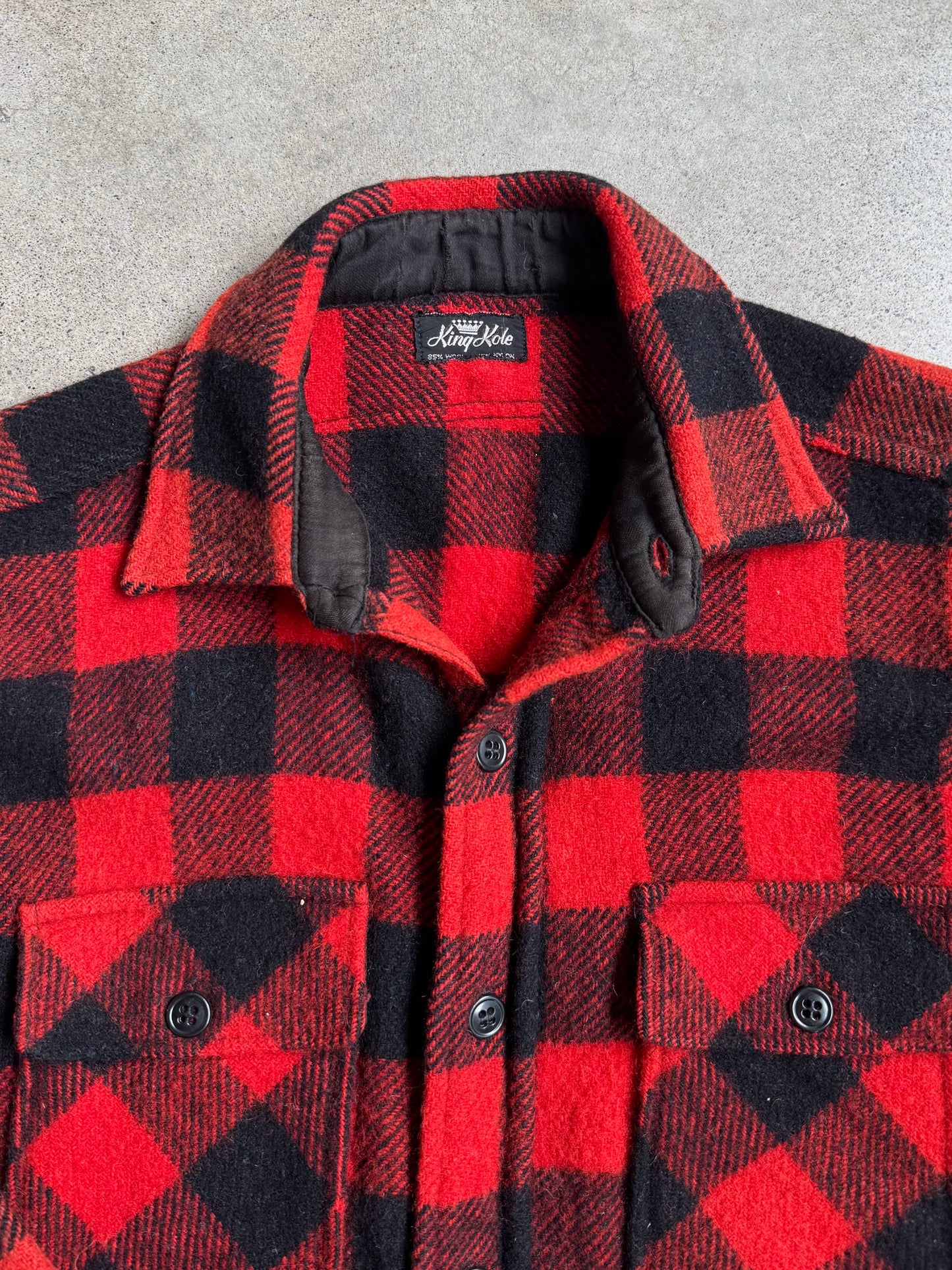 Vintage 1950s King Kole Red & Black Buffalo Plaid Wool Flannel Shirt | M/L