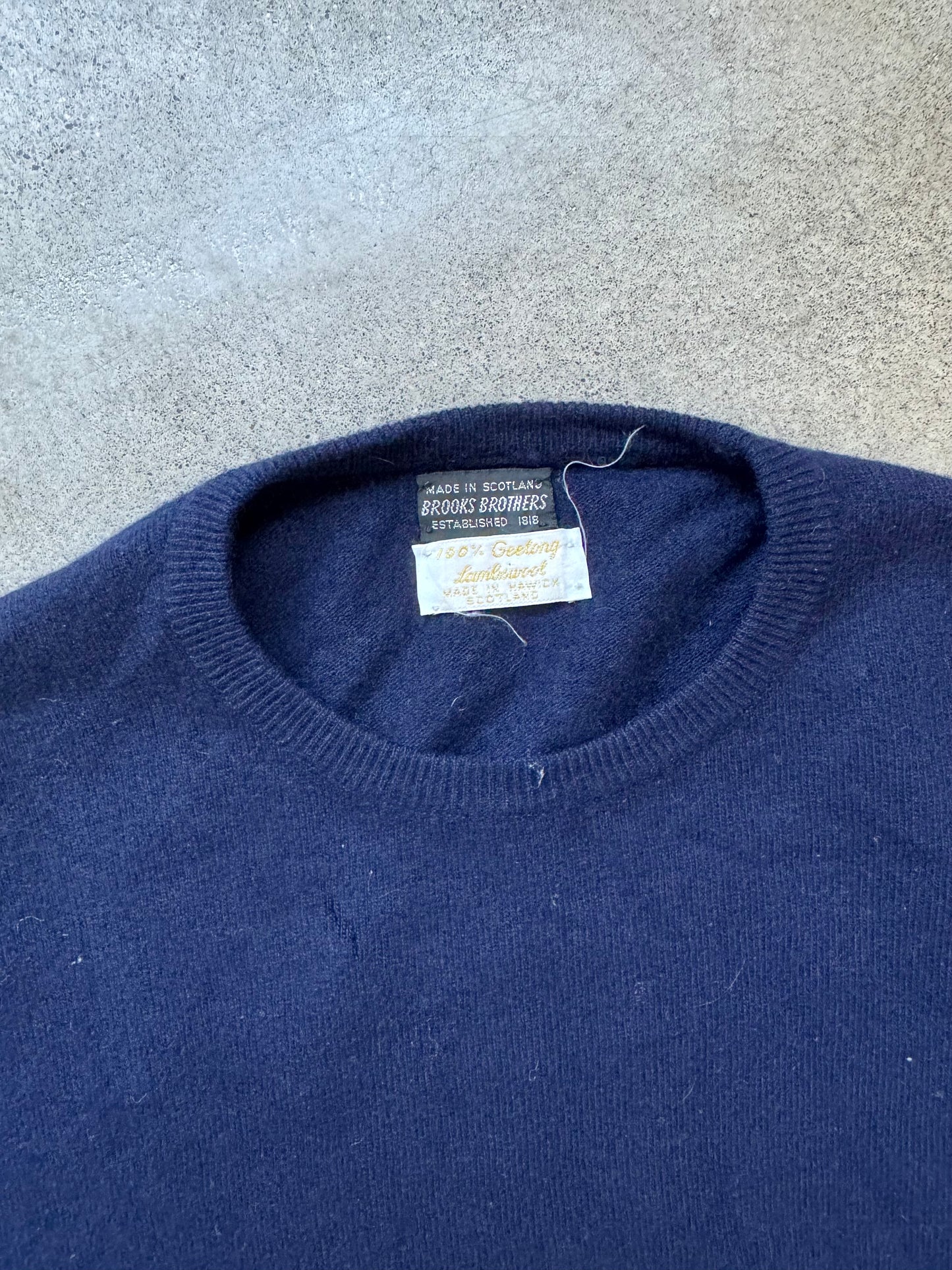Vintage 1950s Brooks Brothers Navy Blue Geelong Lambswool Sweater | Large