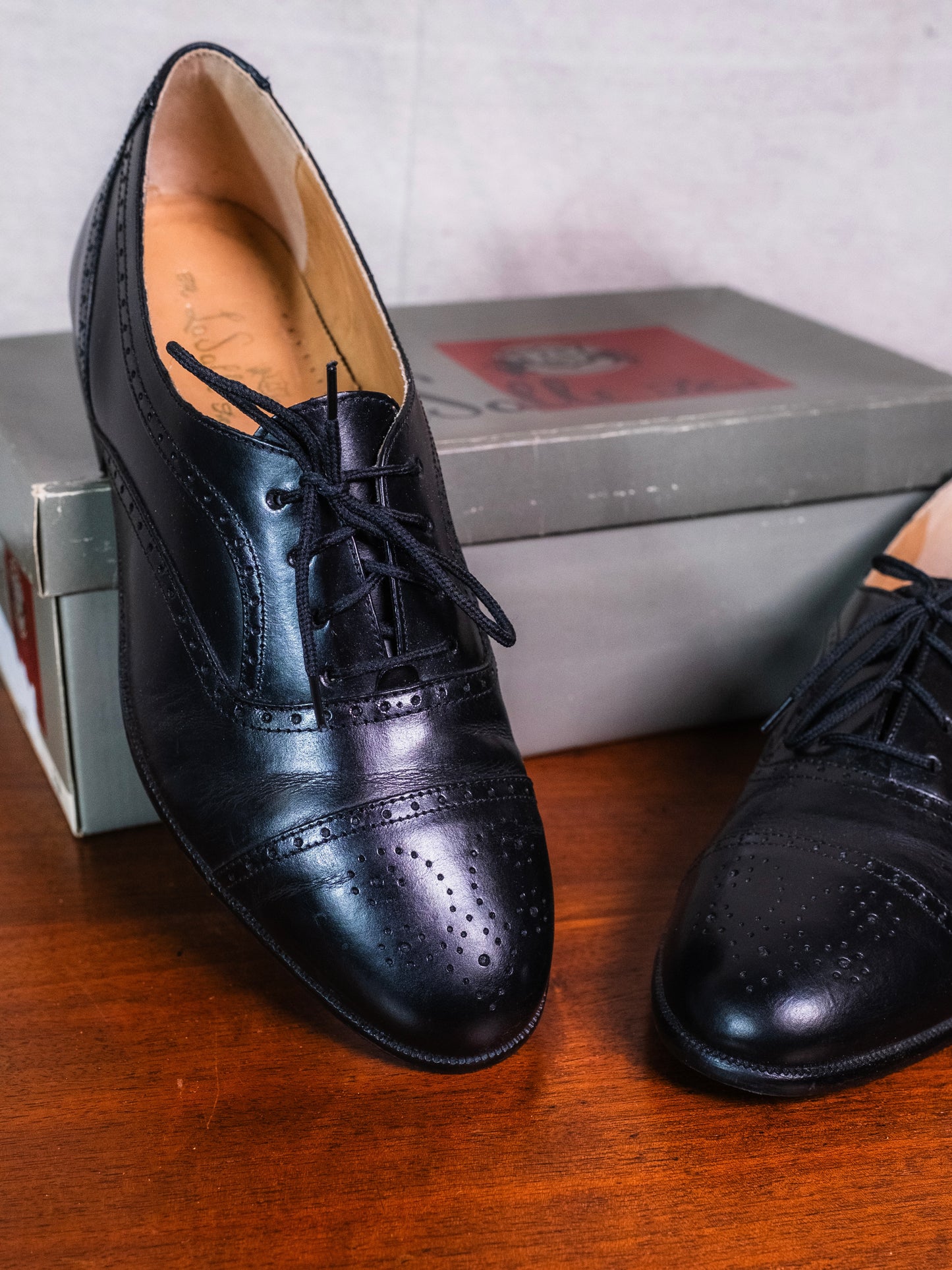 Vintage 1970s/80s LaSalle Black Leather Oxford Dress Shoes w/ Original Box | Men’s 8.5