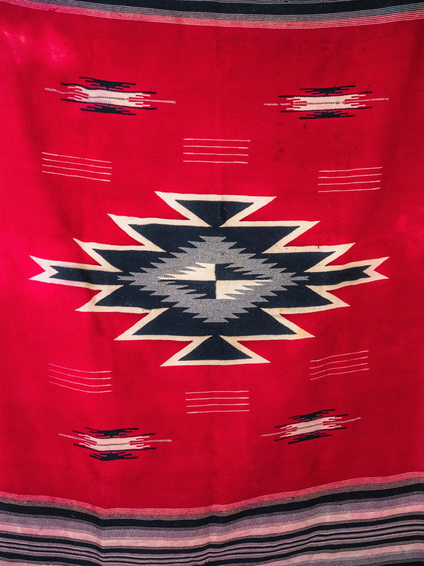 Vintage Red Southwestern Chimayo Woven Wool Blanket