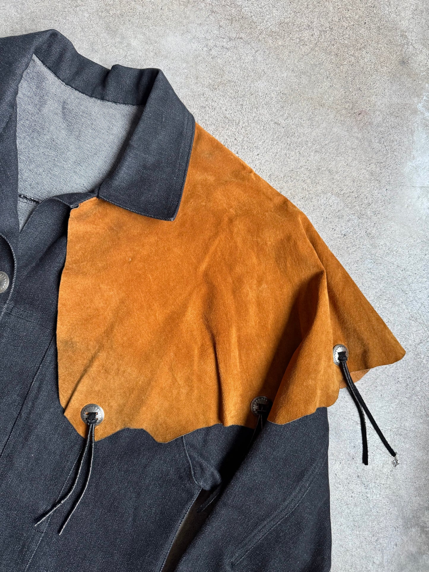 Vintage 1970s Western Suede & Black Denim Ranchers Jacket | Large