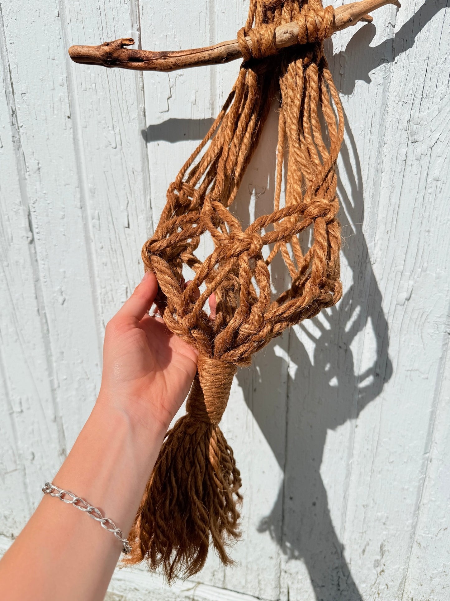 Vintage 1970s Handmade Owl Jute Macrame Plant Holder