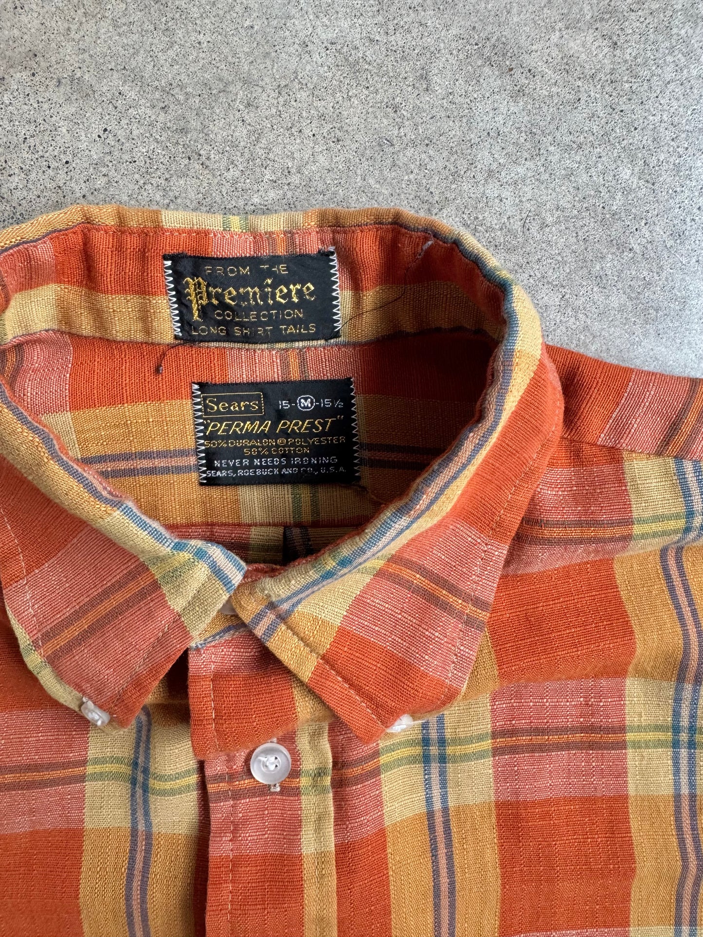 Vintage 1950s Sears Perma-Prest Orange Plaid Button-Down Shirt | Medium