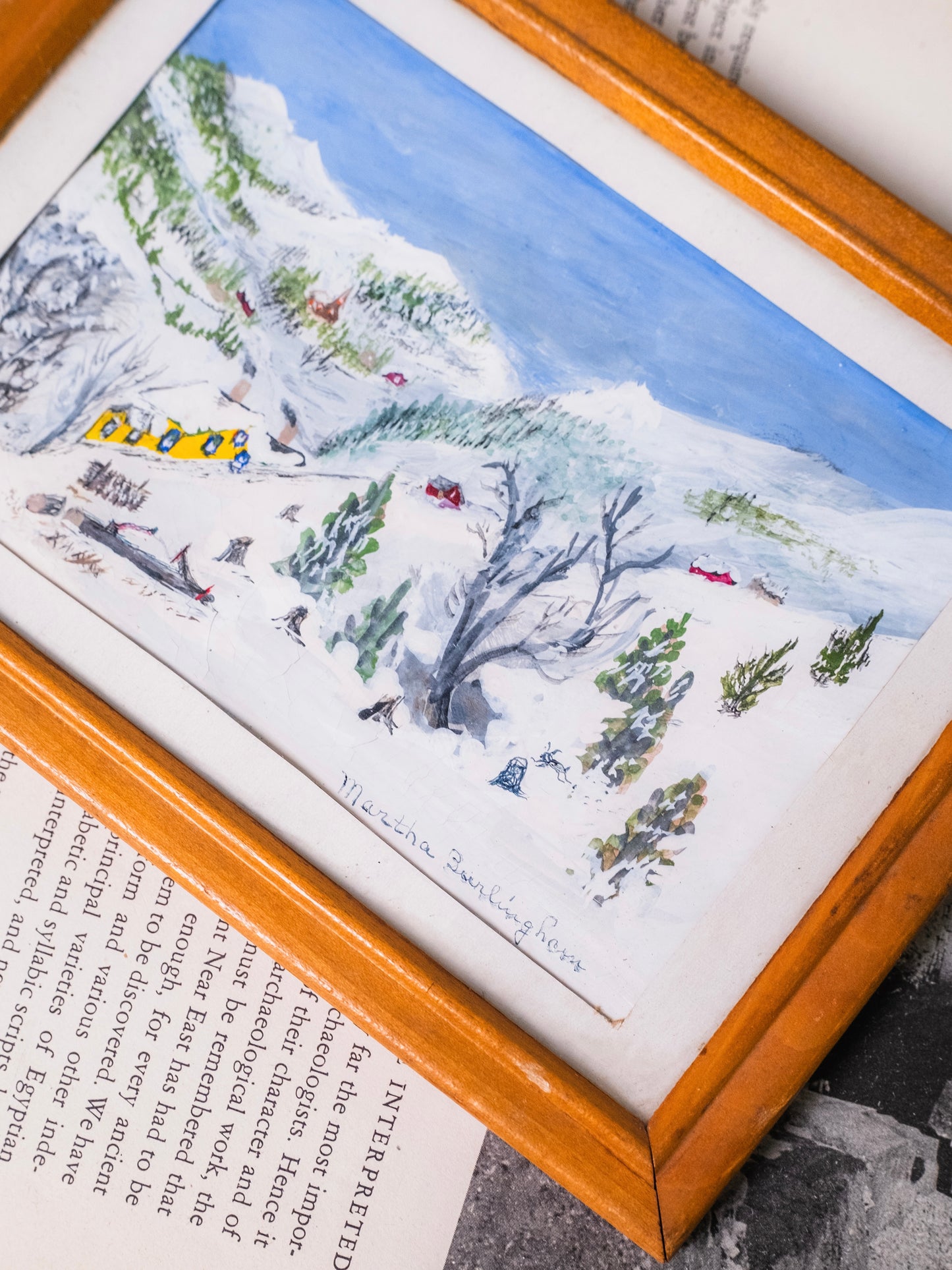 Vintage 1960s Framed Martha Burlingham "Echo Valley" Snow Scene Watercolor Painting | Signed