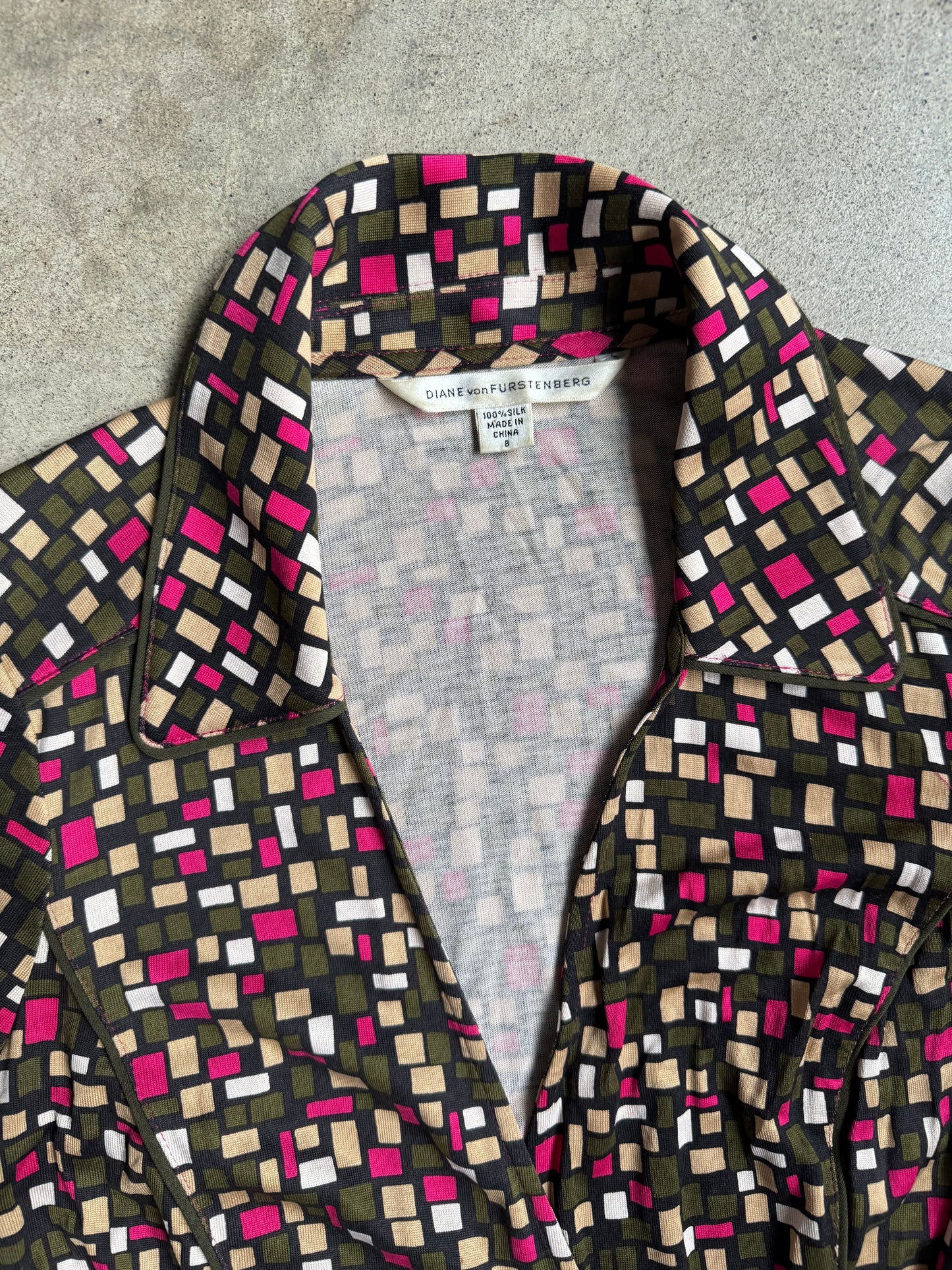Vintage 1990s Diane Von Furstenberg Square Pattern 100% Silk Wrap Dress | Medium