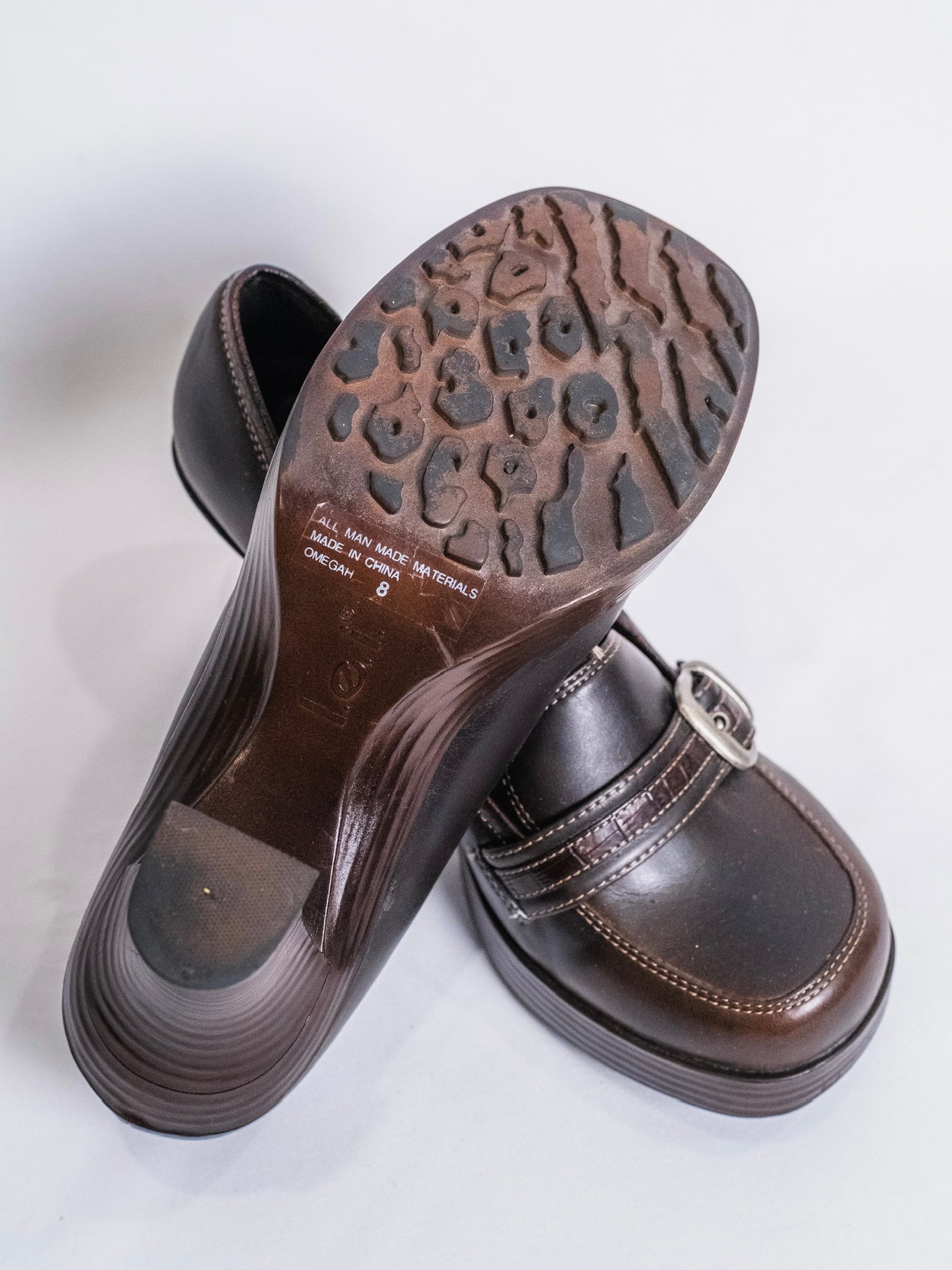 2000s L.E.I. Brown Faux Leather Chunky Loafer Heels | Women’s 8