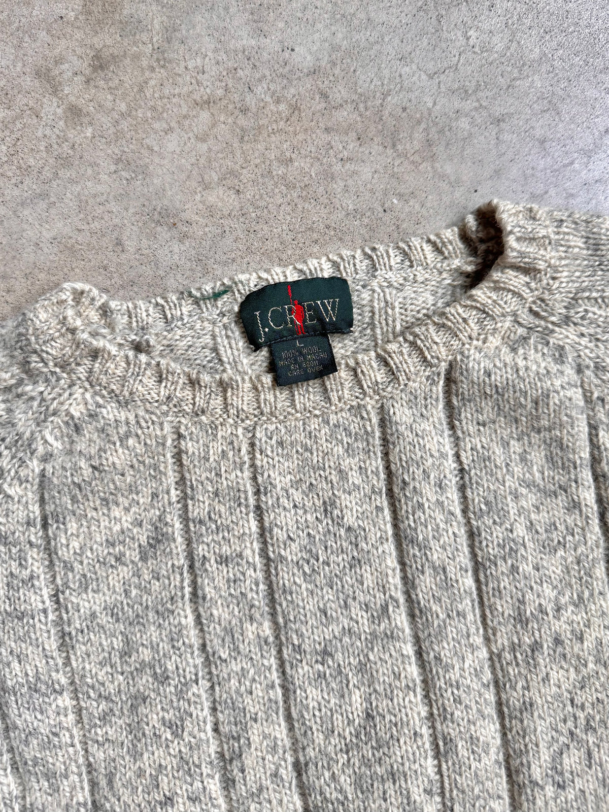 Vintage 1990s J. Crew Grey Rib Knit Wool Oarsmen Crewneck Sweater | Large