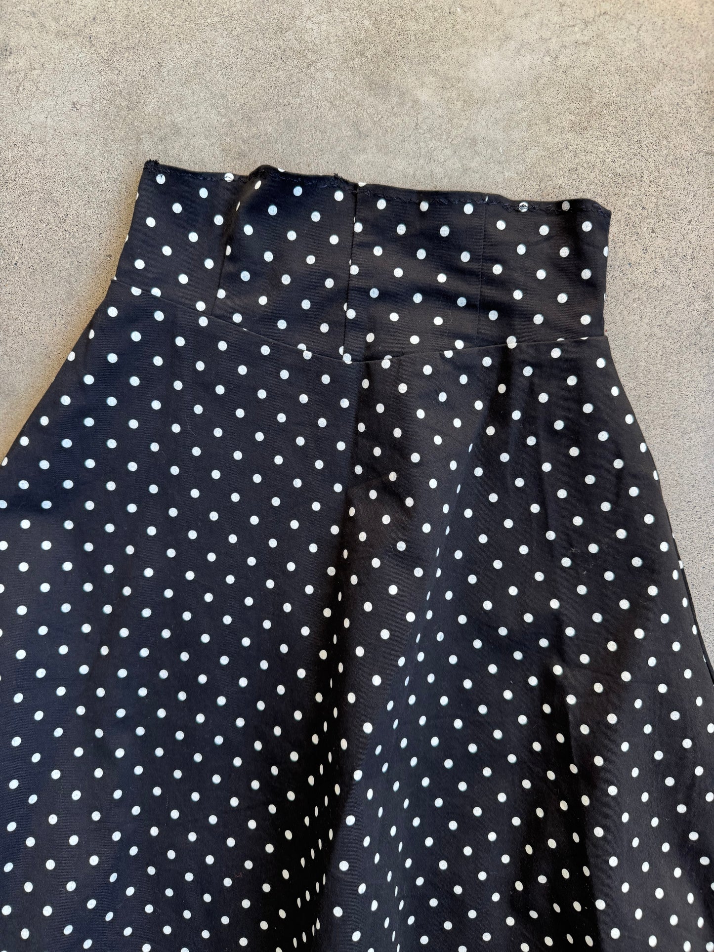 Vintage 1980s Handmade Black & White Polka Dot Tulle Trim Skirt | Small