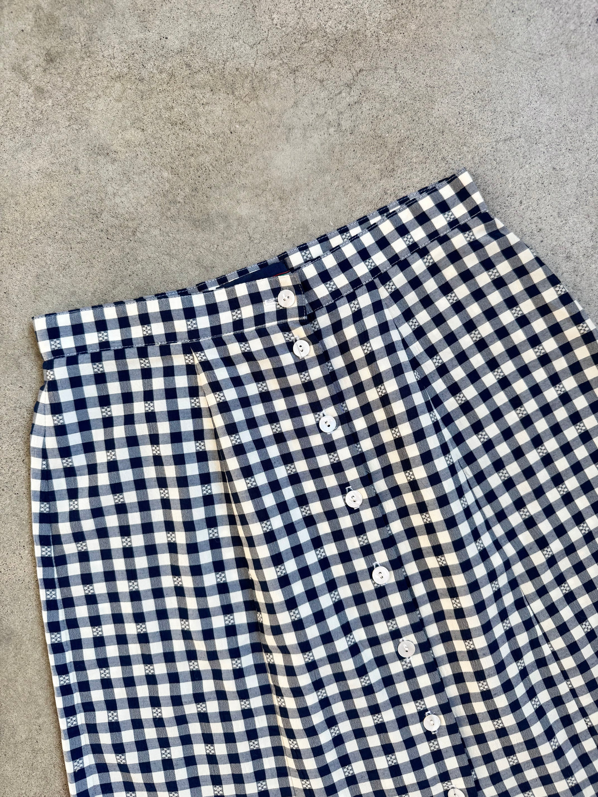 Vintage 1980s/90s Breeches Navy Blue Gingham Button-Front Skirt | Small