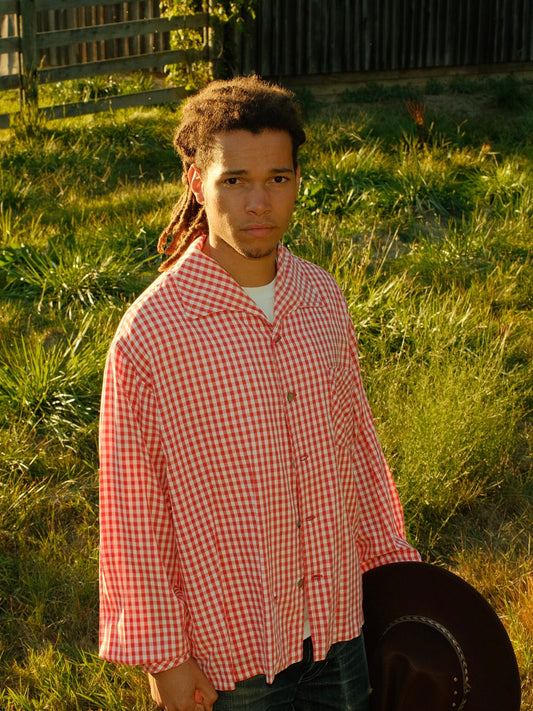 Vintage Red Gingham Long Sleeve Button-Up | XL