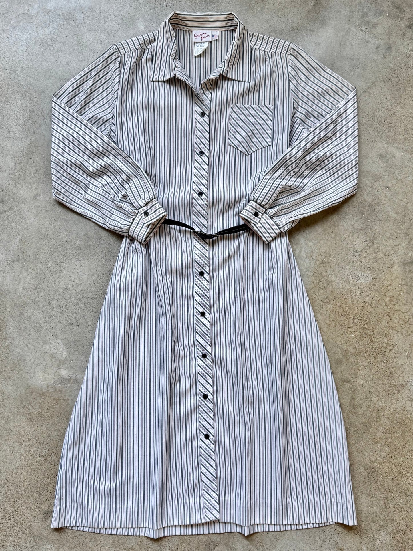 Vintage 1980s Carolina Maid Striped Shirt Dress w/ Belt | Large