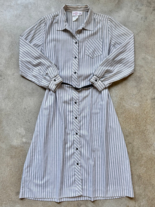 Vintage 1980s Carolina Maid Striped Shirt Dress w/ Belt | Large