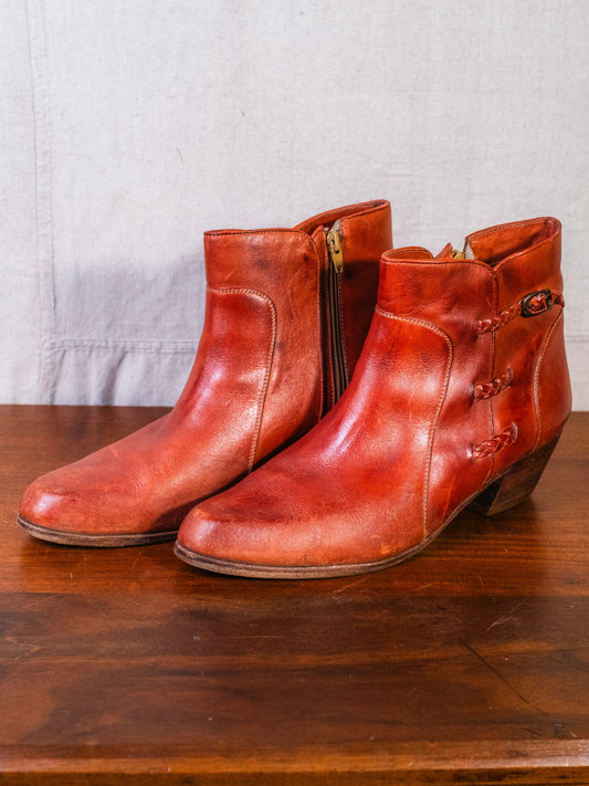 Vintage Rodolfo Valentino Collection Red Leather Ankle Boots | Women’s 12