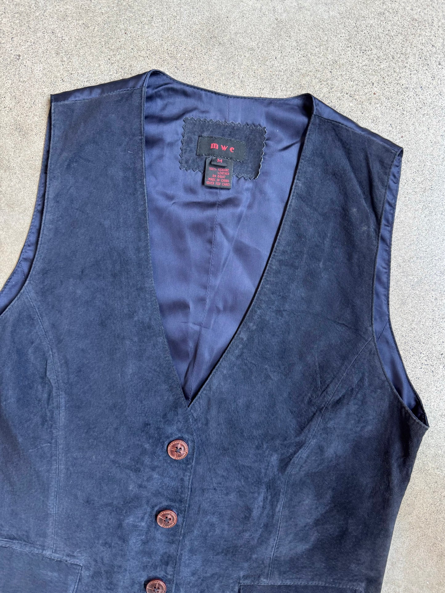 Vintage 1990s Navy Blue Suede Leather Vest | Medium