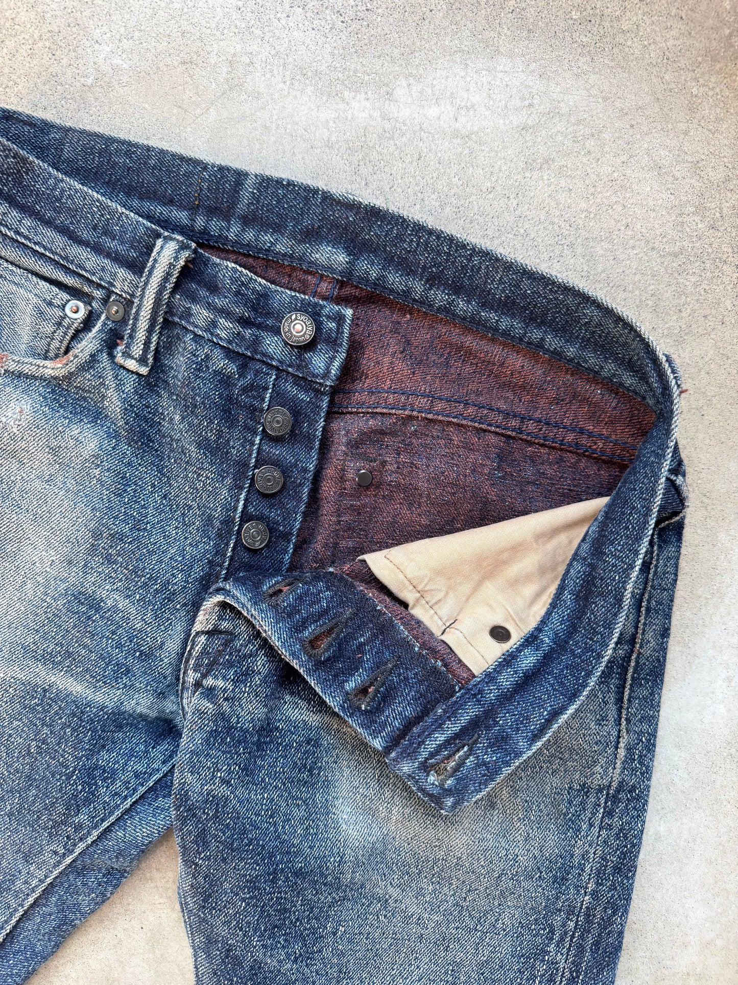 Pure Blue Okayama Denim Japanese Selvedge 18oz Kakishibu Faded Jeans | Waist 30”