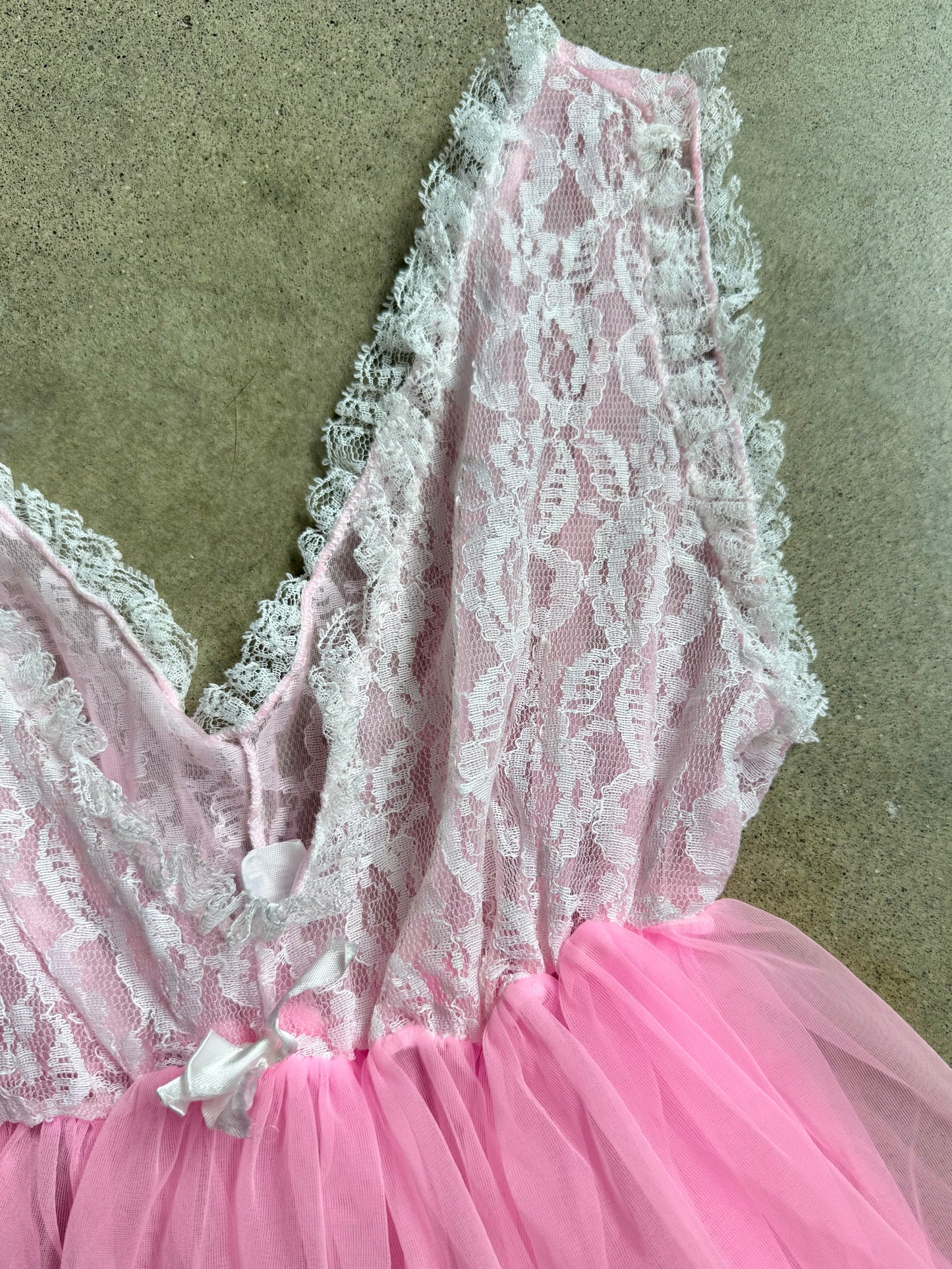 Vintage 1960s Belle Smith Pink & White Lace Babydoll Lingerie Top | Medium