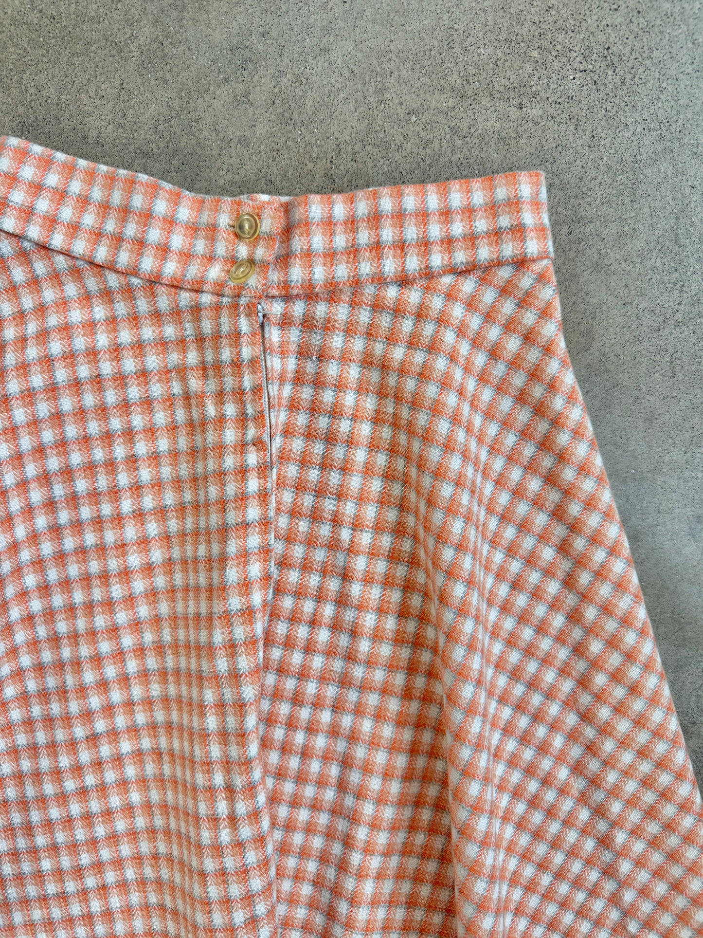 Vintage 1970s Orange Plaid Mini Circle Skirt | Waist 24”