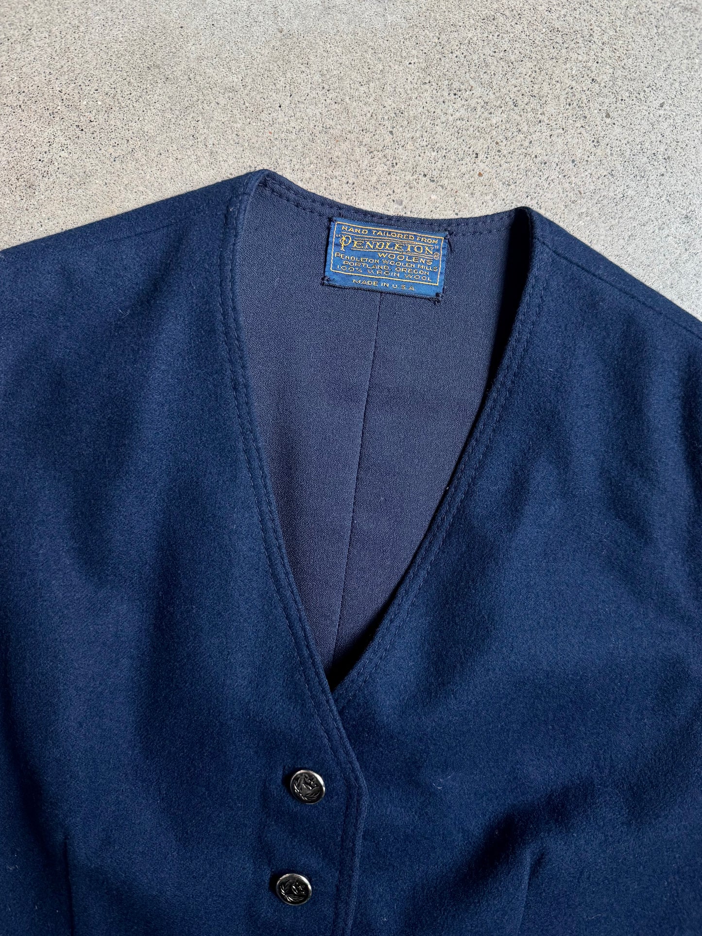 Vintage Hand-Tailored Pendleton Navy Blue Wool Vest | XS/S
