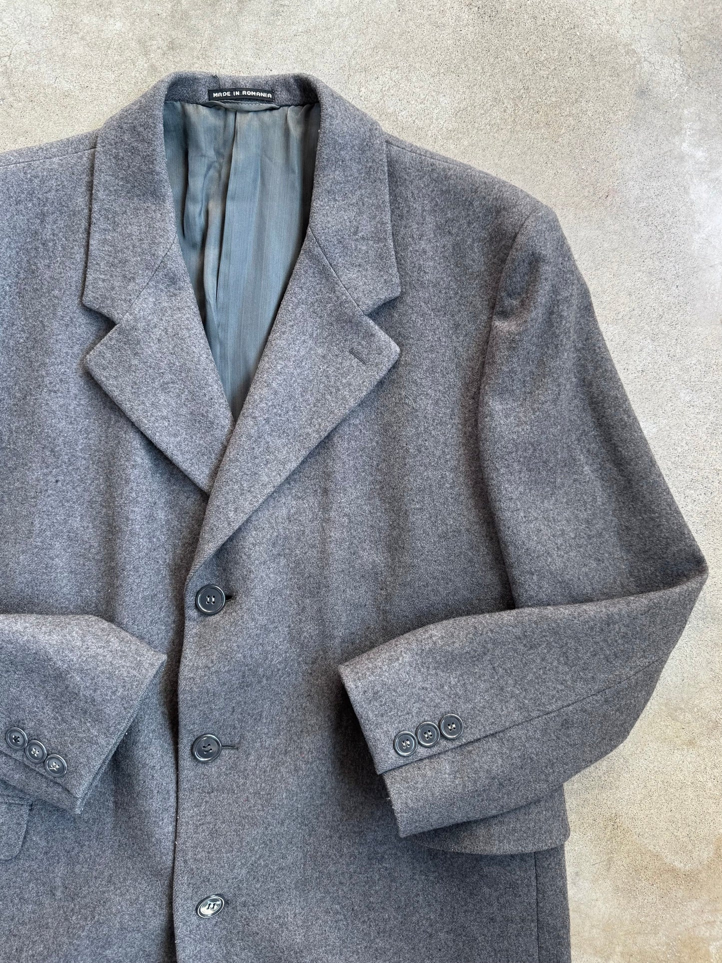 Vintage 1980s Ronald Stewart Grey Wool Overcoat | 46R